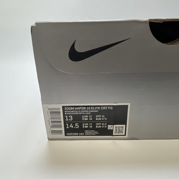 Nike Zoom Vapor 15 Elite CR7 FG, White/Metallic Copper-Concord, Sz 13 DQ5299 182 - Picture 14 of 14